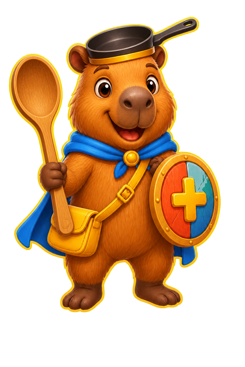 Capibara infantil aventurero con escudo