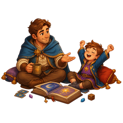Padre y niño tomando una pausa durante el juego de matemáticas